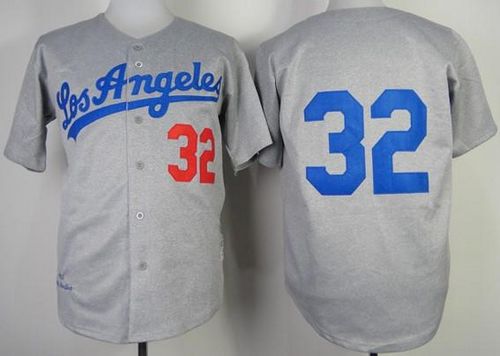 Mitchell And Ness 1963 Dodgers #32 Sandy Koufax Grey Throwback Stitched MLB Jersey - Click Image to Close